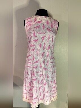 Sleeveless Pink Paisley Midi Dress with Cream Hem